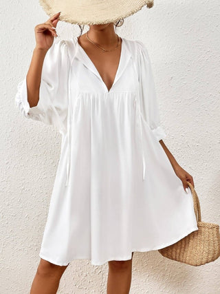 V Neck Short Sleeve White&Black Cover Up Dress - Bsubseach