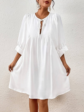 V Neck Short Sleeve White&Black Cover Up Dress - Bsubseach