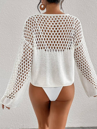 White Crochet Swim Cover - Up - Long Sleeve Beachwear - Bsubseach