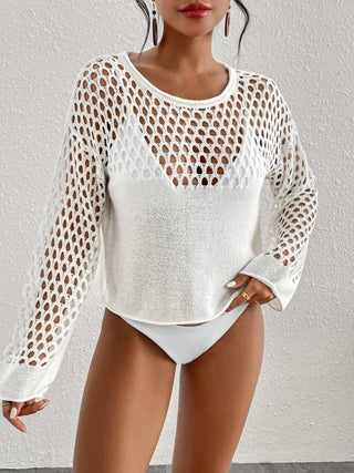 White Crochet Swim Cover - Up - Long Sleeve Beachwear - Bsubseach