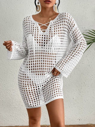 White Hollow Out Swimwear Dress: Loose Fit Summer Outfit - Bsubseach