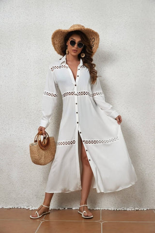 White Long Sleeve Cardigan Beach Dress - Bsubseach