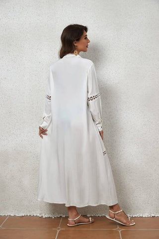 White Long Sleeve Cardigan Beach Dress - Bsubseach