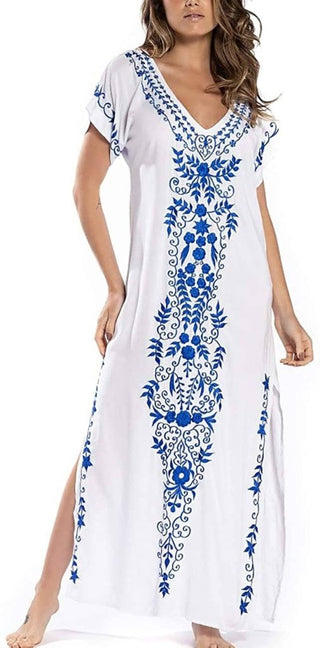 white pattern beach kaftan dress women bathing suit cover up