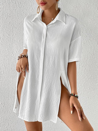 White/black Beach Shirt Dress Cover up - Bsubseach