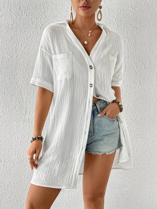 Women's Button - Down Beach Shirt Dress Cover - Ups - Bsubseach