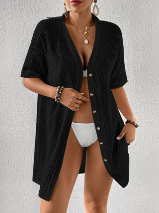 Women's Button - Down Beach Shirt Dress Cover - Ups - Bsubseach