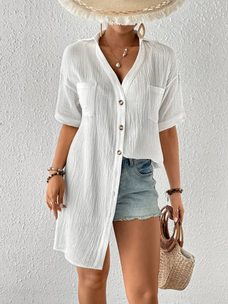 Women's Button - Down Beach Shirt Dress Cover - Ups - Bsubseach