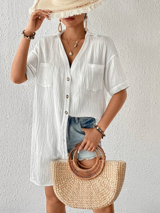 Women's Button - Down Beach Shirt Dress Cover - Ups - Bsubseach