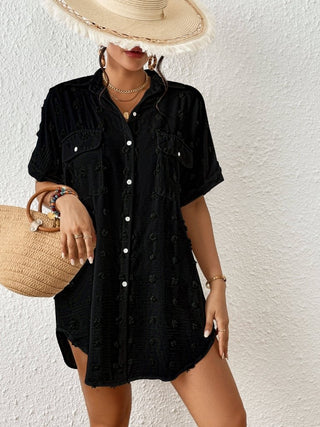 Women's Button - Down Swiss Dot Beach Cover - Up Blouse - Bsubseach