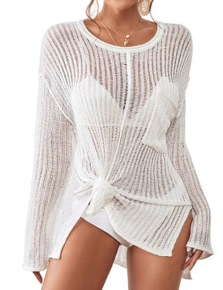 Women's Crochet Long Sleeve Beach Cover Up - Bikini Beachwear - Bsubseach