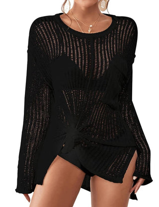 Women's Crochet Long Sleeve Beach Cover Up - Bikini Beachwear - Bsubseach