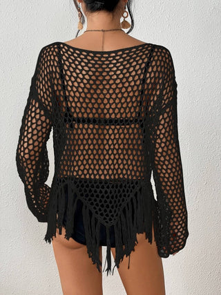 Women's Long Sleeve Black Crochet Swimsuit Cover - Up - Bsubseach