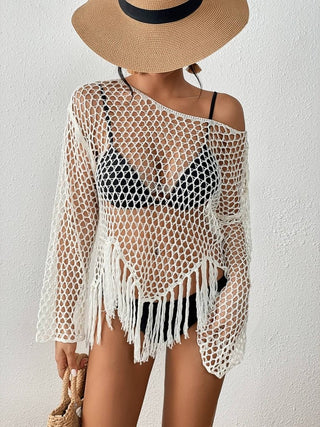 Women's Long Sleeve Black Crochet Swimsuit Cover - Up - Bsubseach