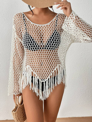 Women's Long Sleeve Black Crochet Swimsuit Cover - Up - Bsubseach