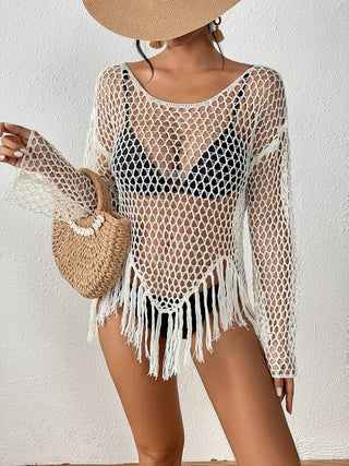 Women's Long Sleeve Black Crochet Swimsuit Cover - Up - Bsubseach