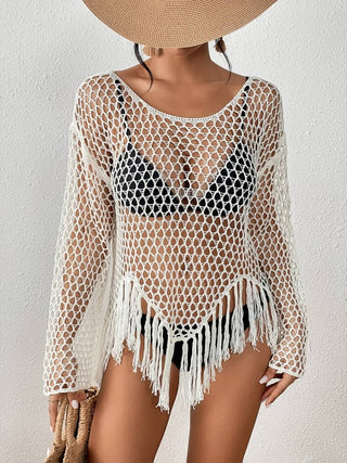 Women's Long Sleeve Black Crochet Swimsuit Cover - Up - Bsubseach