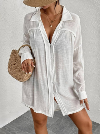 Women's Long Sleeve Button - Down Beach Cover - Up - Bsubseach