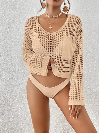 Women's Long Sleeve Crochet Swimsuit Cover Up Beachwear - Bsubseach