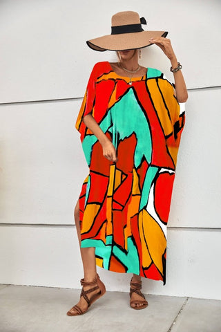 Women's Plus Size Long dress Cover up Color Block Caftan - Bsubseach