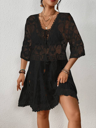 Women's V Neck Contrast Lace Swimsuit Cover - Up - Beach Dress - Bsubseach