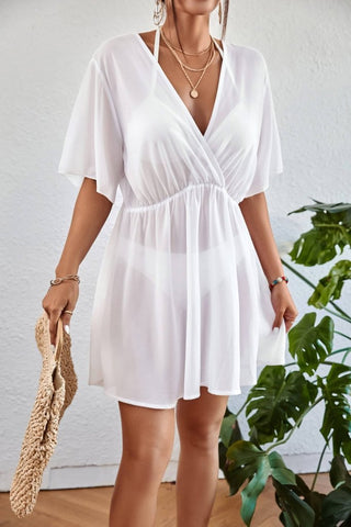 Women's V Neck Swimsuit Coverup Summer Beach Tunic Dress - Bsubseach