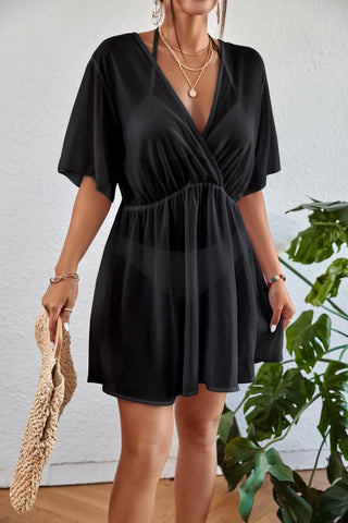 Women's V Neck Swimsuit Coverup Summer Beach Tunic Dress - Bsubseach