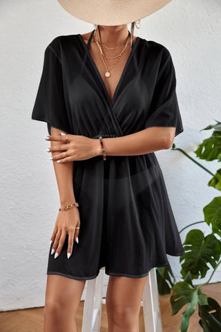 Women's V Neck Swimsuit Coverup Summer Beach Tunic Dress - Bsubseach