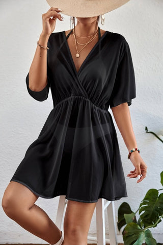 Women's V Neck Swimsuit Coverup Summer Beach Tunic Dress - Bsubseach