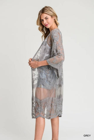 Mesh Open Front Kimono Lace Black