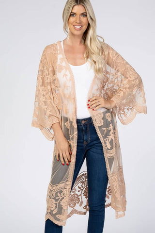 Mesh Open Front Kimono Lace Black