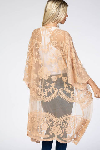 Mesh Open Front Kimono Lace Black