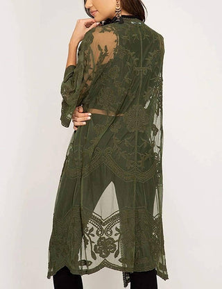 Mesh Open Front Kimono Lace Black