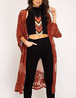 Mesh Open Front Kimono Lace Black