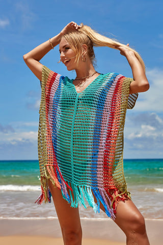 Rainbow Tassel Women's Crochet Top