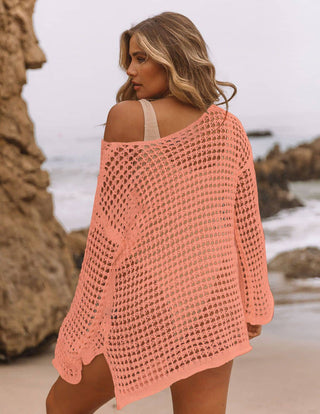 colorful crochet top long sleeve womens cover up tops