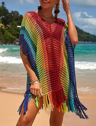 crochet mesh skirt colorful beach cover up