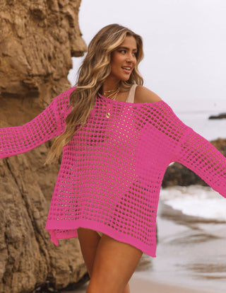 pink crochet crop top cover up