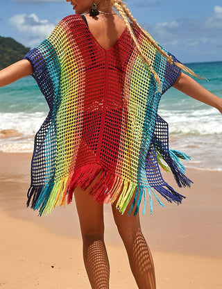 rainbow crochet mesh skirt beach summer cover up